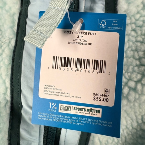 DSG Girls Cozy Fleece Full Zip Jacket Shoreside Blue XS (6-7) Kids - Picture 5 of 5